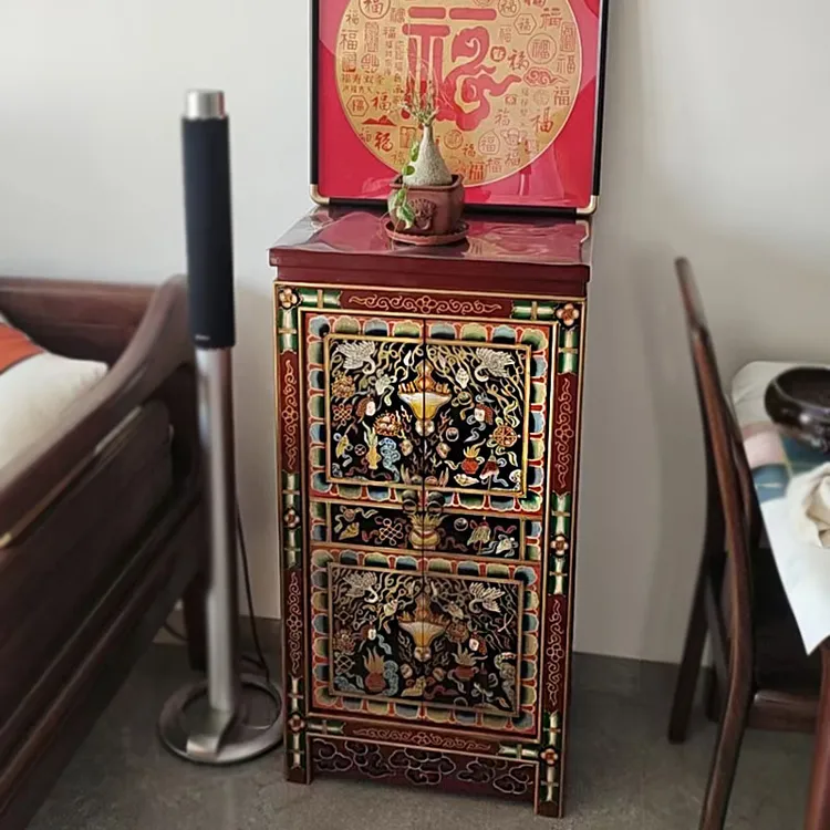 《二门藏柜》民族风玄关柜复古纯手绘图案小鞋柜地柜50*35*100