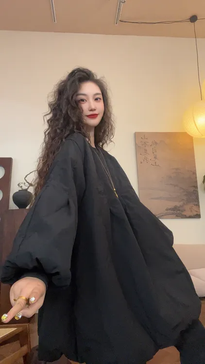 museguhui/木色古汇5801#纯色气质百搭灯笼袖时尚套头棉服