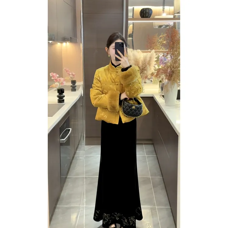 【周粥】【金葫芦】2025新款獭兔毛白鸭绒葫芦提花羽绒服JJD5YRF6992