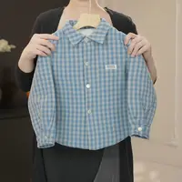 【鸭梨童品】新款韩版男童长袖格子时尚蓝色翻领棉服yL20210