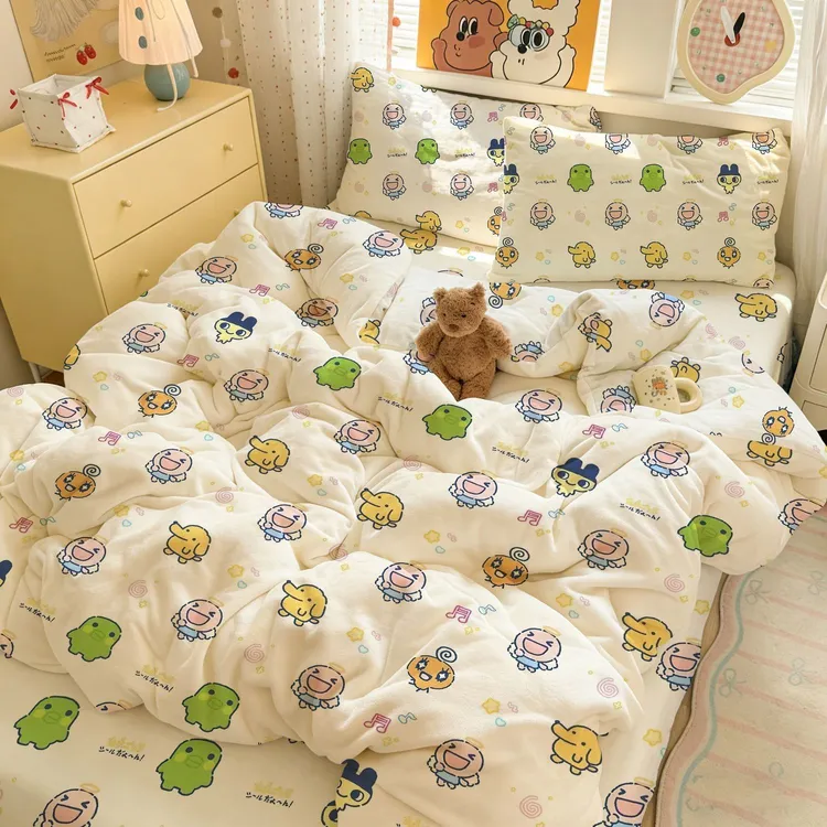 拓麻歌子麻美吉牛奶绒床品加厚防静电四件套被套床单三件枕套床笠