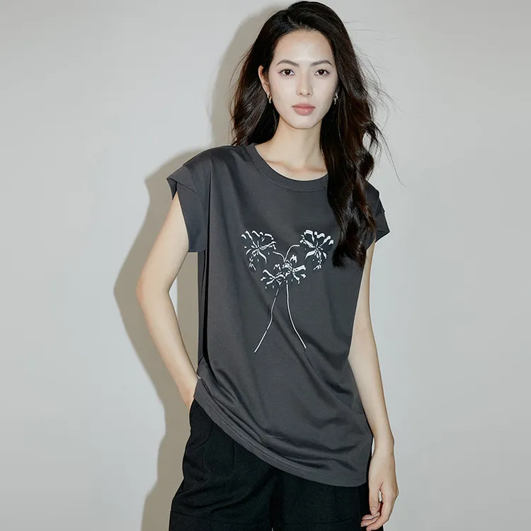 晚白【新品】2025夏短袖上衣印花短袖女25010802