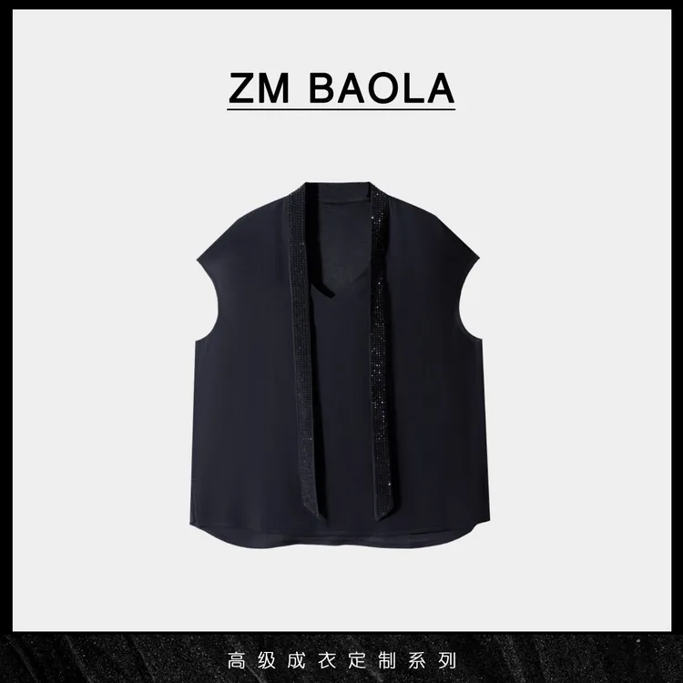 ZM BAOLA【闪黑】闪钻领口设计醋酸上衣Y172-M2