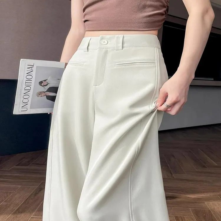 【实拉链】米白色西装裤女夏季2025新款高级感轻奢垂感宽松窄版阔
