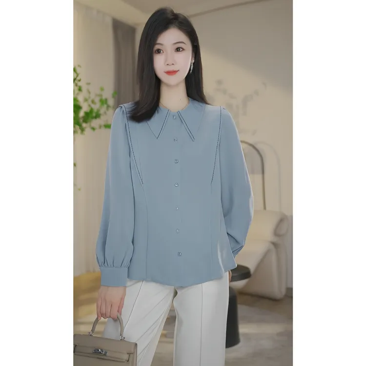 【杨杨专属】宽松轻奢衬衫上衣女长袖气质洋气法式衬衣新款灰蓝色