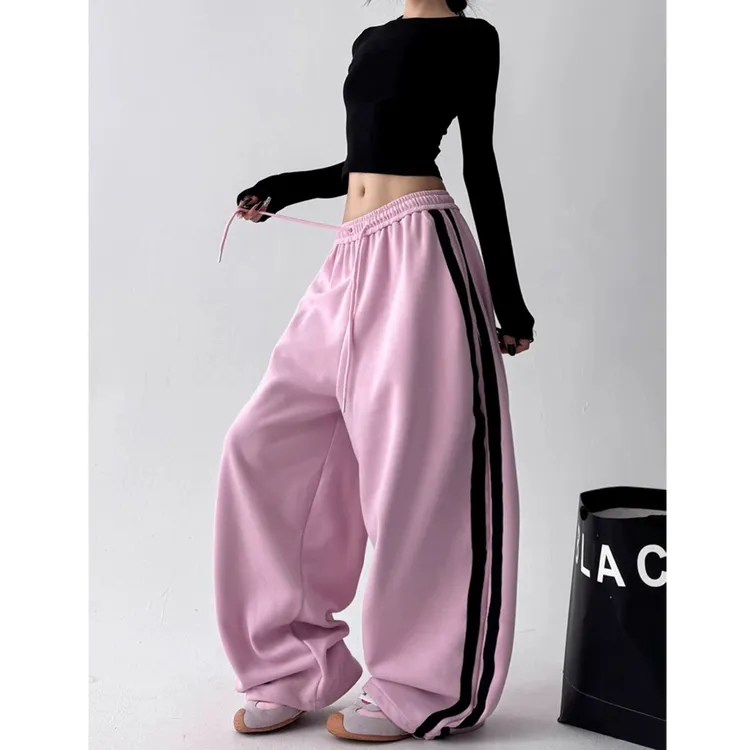 加绒版运动裤女2025冬季新款宽松舞蹈服阔腿休闲裤加绒加厚工装裤