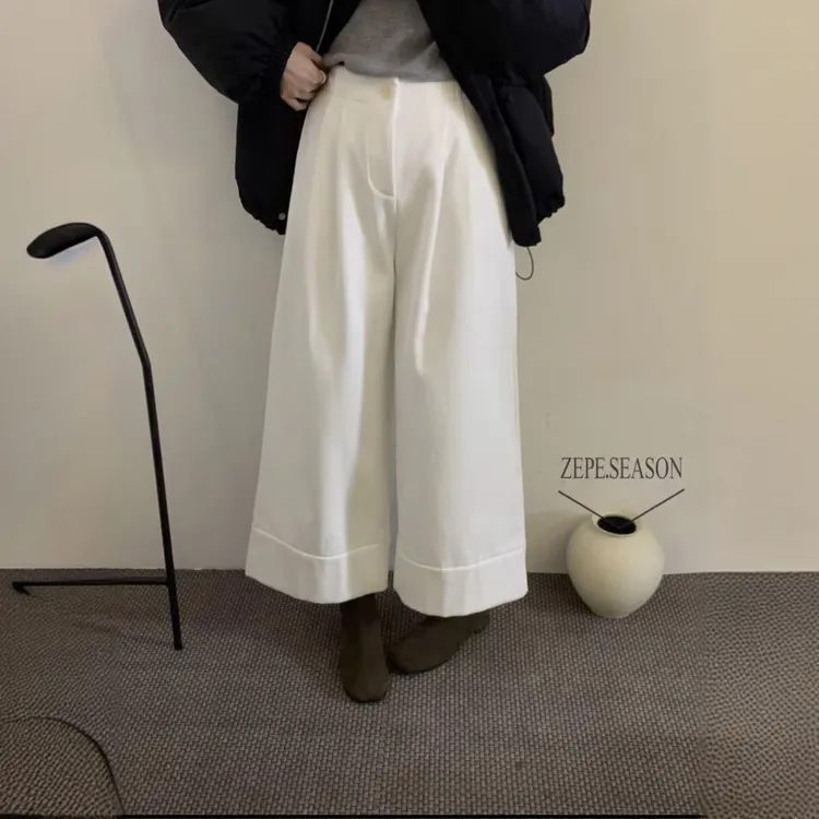 韩版百搭白色阔腿牛仔裤女2025秋冬新款高腰宽松显瘦直筒九分裤子