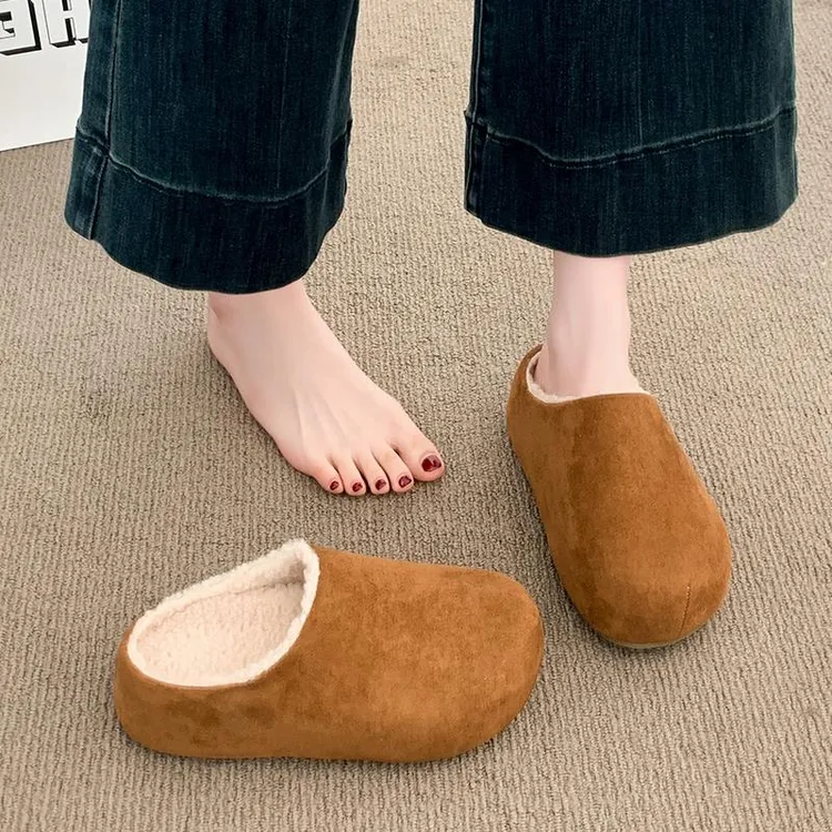 厚底增高加绒勃肯包头拖鞋女2025年新款冬季懒人加绒增高勃肯拖鞋