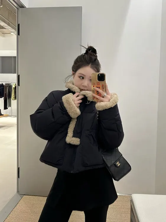 琪琪怪怪大码女装【雪景列车】拼接毛毛领白鸭绒羽绒服C38172QTQ