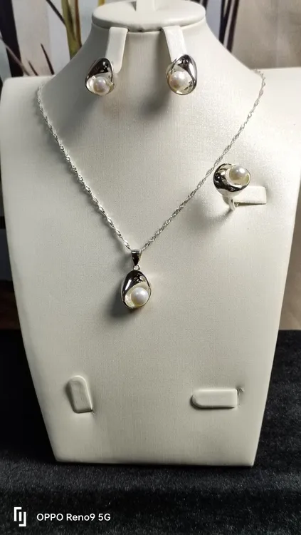 非金属仿珍珠项链 珍珠足银白搭的三件套