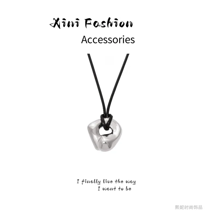 熙妮 非金属皮质项链 新款皮绳可调节项链重工曲面设计钛钢毛衣链