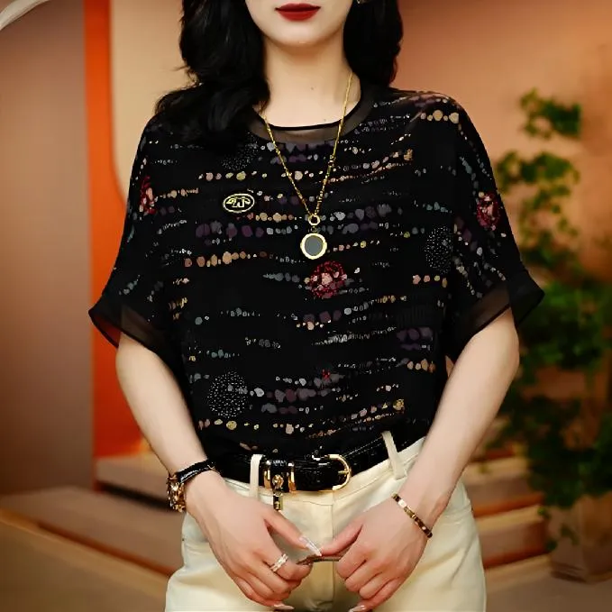 【贵妇装】原创【幻彩墨衣】个性幻彩图案设计于黑衫打造独特穿搭风格