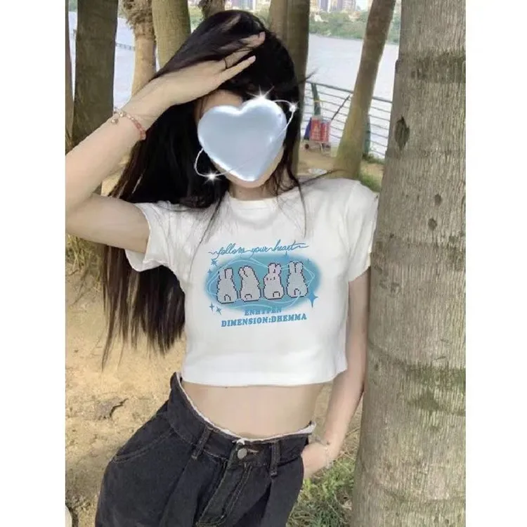 字母印花吸汗T恤露脐正肩美式小众设计感短款（走量清货）NO退NO换