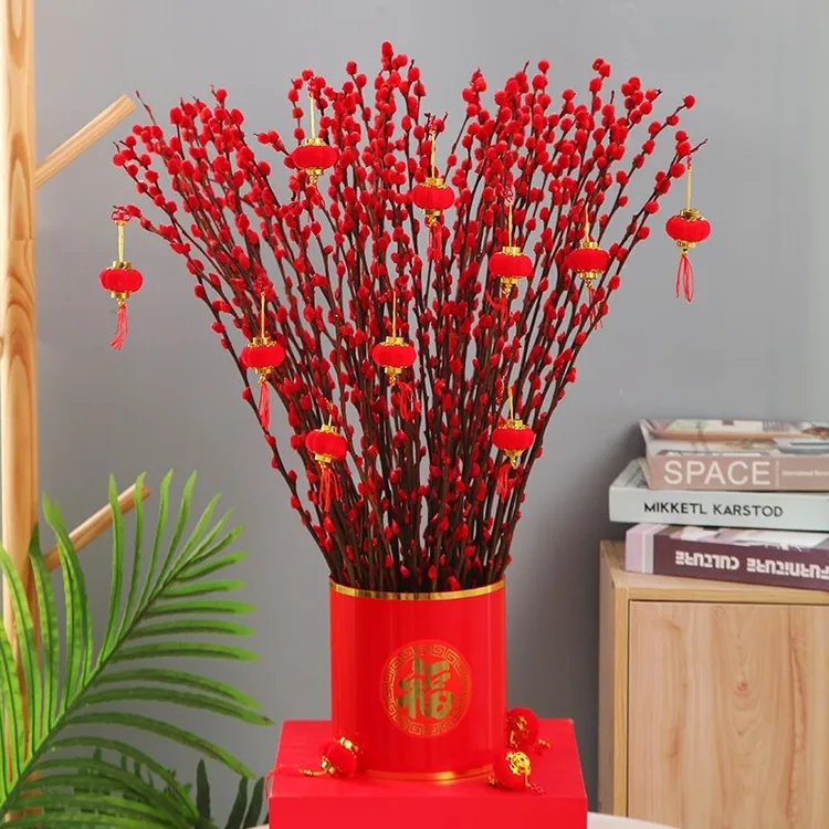 红色银柳真花鲜枝年宵花卉干花水培花卉好养耐寒室内客厅装饰花