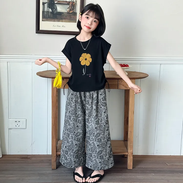女童夏款时尚套装2025新款中大儿童6-12岁15岁夏季短袖薄款阔腿裤