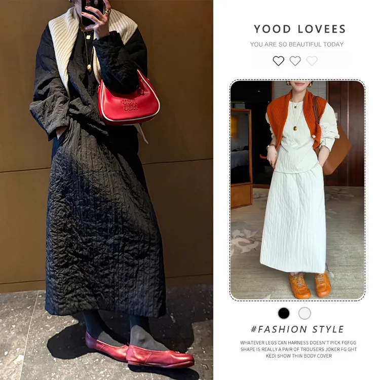 小众不撞款套装女新款半身裙一整套ootd穿搭圆领套头棉服上衣冬季