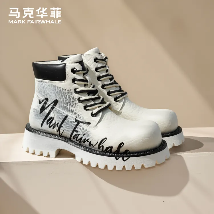 马克华菲马丁靴男款2025新款靴子真皮高帮皮靴厚底增高男士工装靴