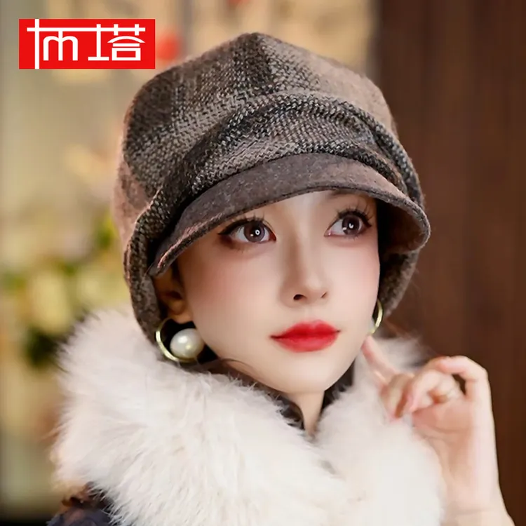 澳洲美丽诺羊毛渔夫帽子女秋冬新款羊毛呢礼帽高级感显脸小帽盆帽