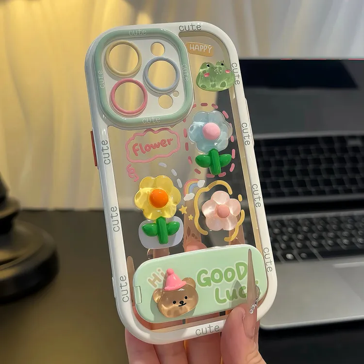 雅天立卡通立体青蛙花朵适用iPhone16奶油手机壳1314华为vivo小米
