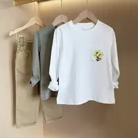 口袋款/儿童中大童 重工刺绣椰树沙滩长袖T 超柔软舒适