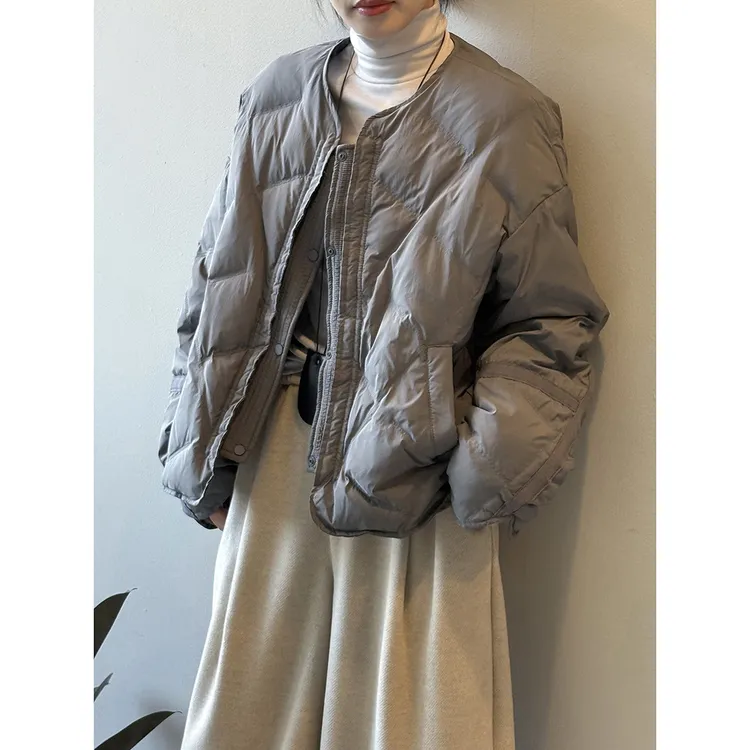 韩版时尚百搭显瘦90白鸭绒羽绒服女 冬季复古保暖长袖宽松外套