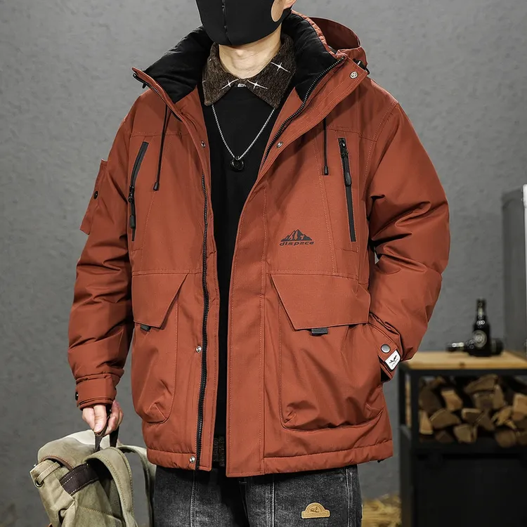 秋冬90%鸭绒美式羽绒服男士宽松大码保暖上衣冬季工装连帽外套男