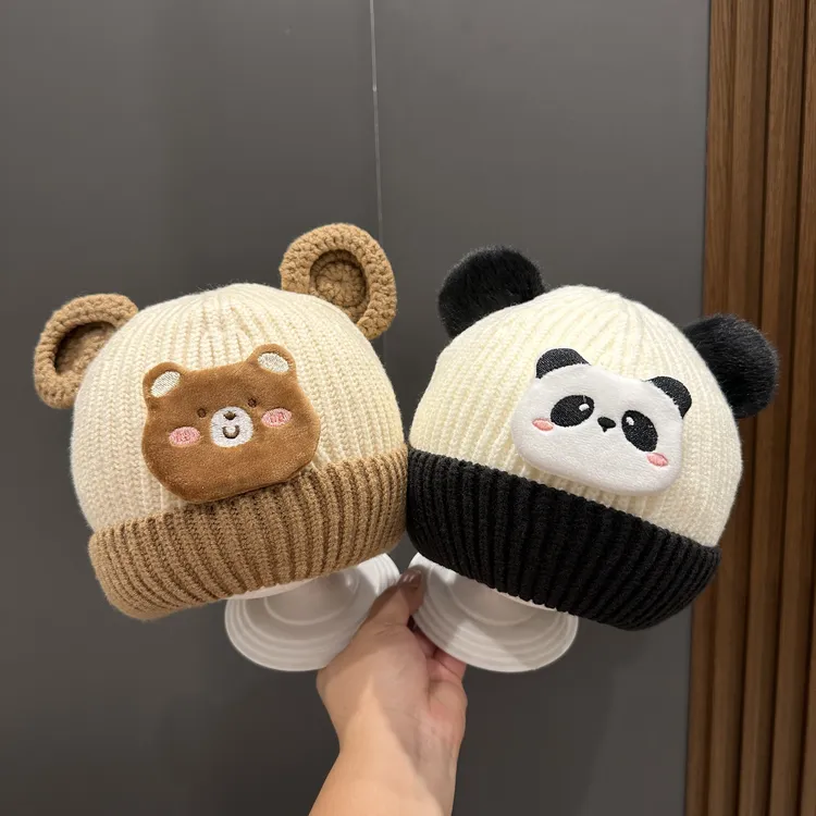【超可爱】婴儿帽秋冬季针织帽可爱超萌小熊护耳帽小月龄冬天毛线帽