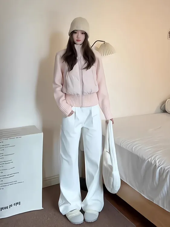 设计超好看棉服女2025冬季新款针织拼接小个子厚外套外套女秋冬款