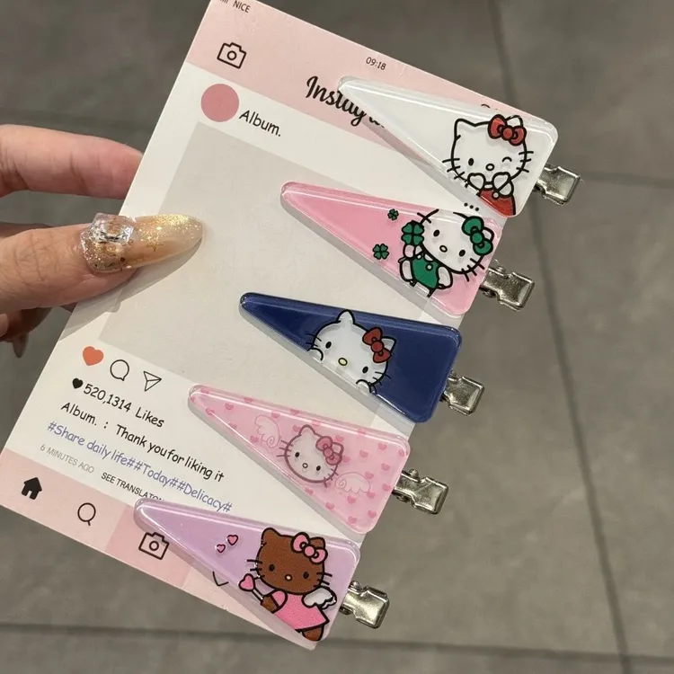 甜美可爱KT猫三角形发夹卡通少女百搭碎发无痕夹日韩软妹百搭发卡