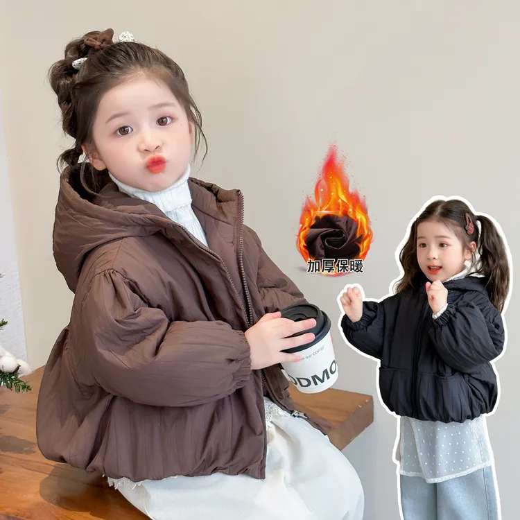 女童连帽外套2025新款儿童秋冬装韩版潮款小童女宝宝冬季夹棉上衣