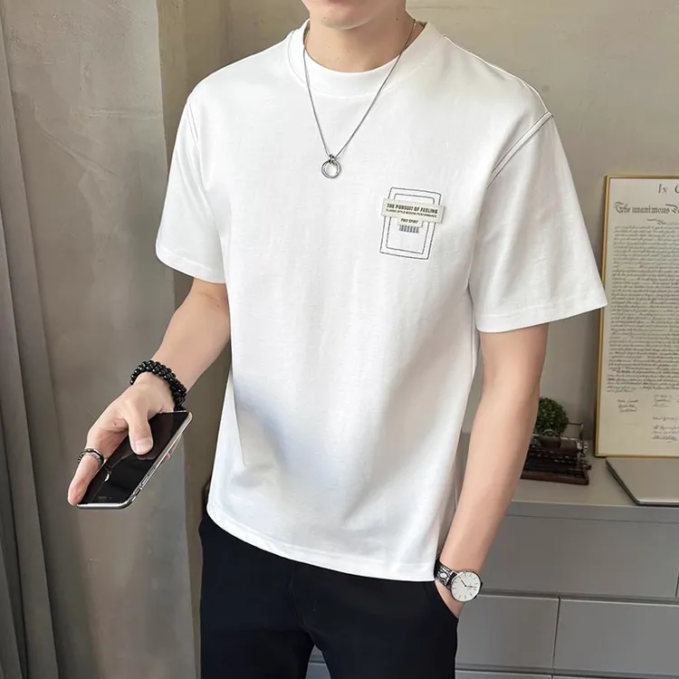 夏季新款男士凉感冰丝薄款修身短袖时尚潮流设计感休闲百搭T恤衫