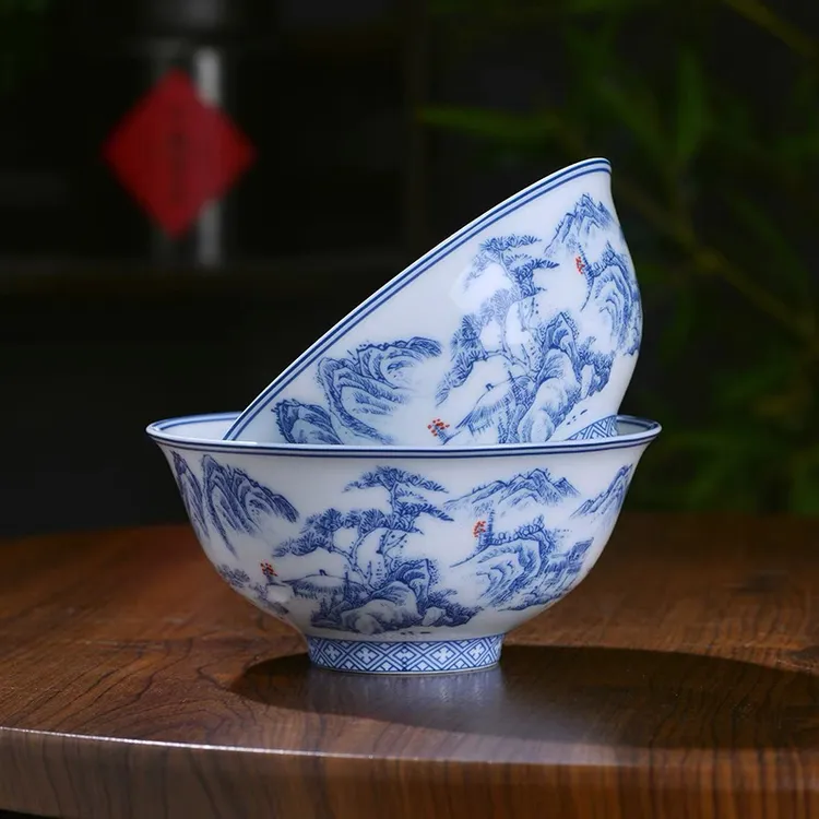 满辉甑选 景德镇青花山水陶瓷米饭碗高温釉下彩加厚防烫家用餐具