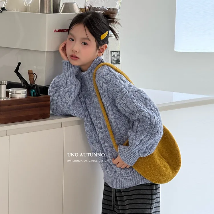 现货「UNO AUTUNNO」【蓝绒绒】兔绒纱女冬季半高领保暖毛衣GD2577