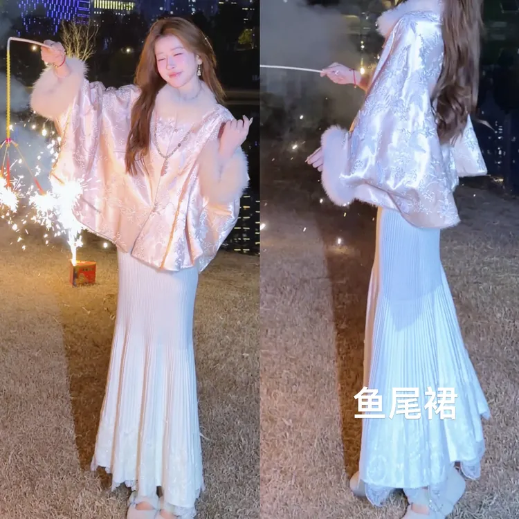 【婷婷】《月光白茶》高腰显瘦白月光鱼尾坑条针织半裙NM2SDTM2120