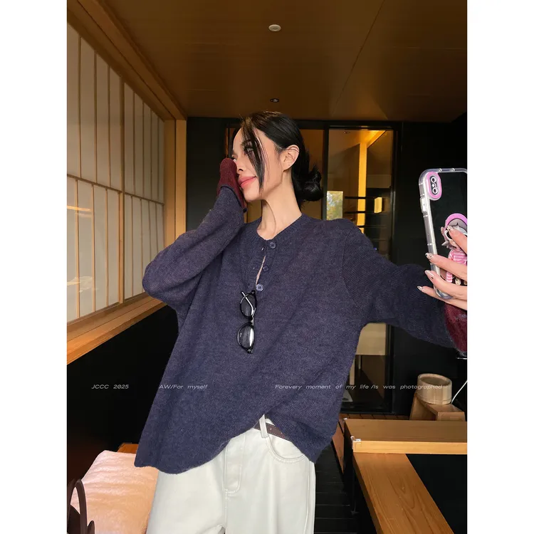 JCCC影子【新苔】两色假两件亨利领绵羊毛混纺套头毛衣JE5PZS11