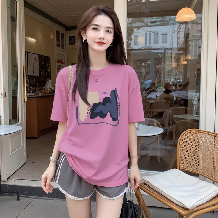 【戏梦巴黎1】纯棉宽松显瘦短袖T恤印花圆领短袖女款爆款2025新款
