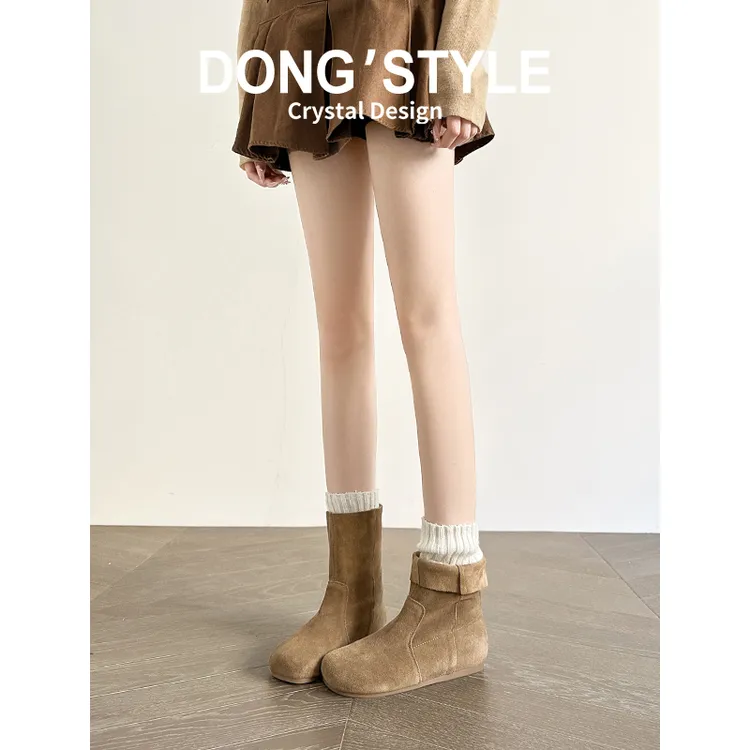 靴子2024新款爆款秋冬短筒靴时尚百搭绒面短靴内增高粗跟低筒靴女