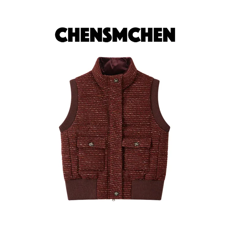 CHENSMCHEN 粗花呢小香羽绒马甲女气质优雅轻奢百搭上衣CSY9792LC