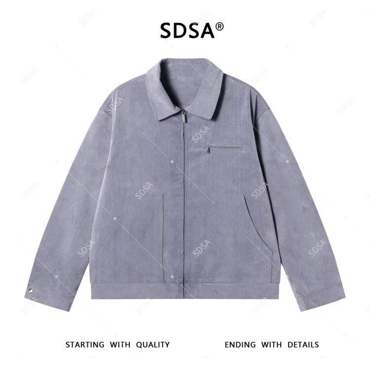 SDSA男士秋冬新款轻奢痞帅男装纯色肌理感翻领拉链外套时尚夹克