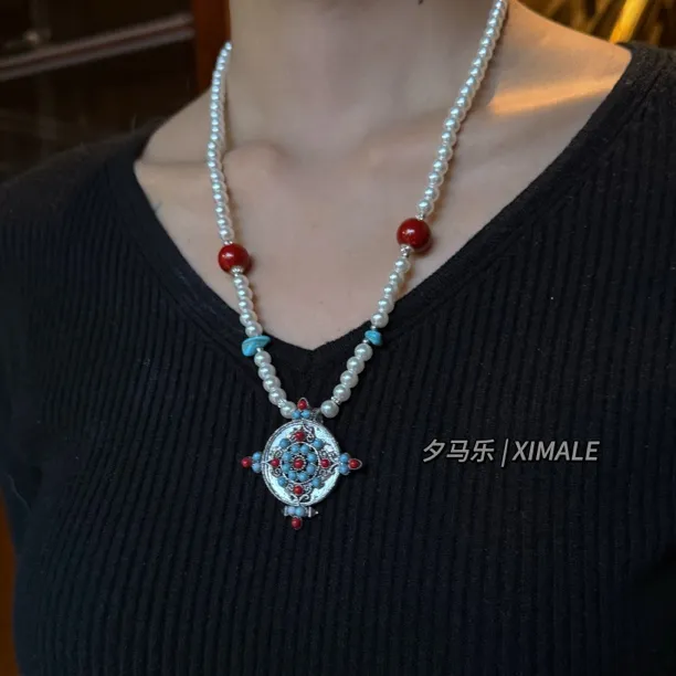 合金仿珍珠项链 夕马乐 | 星河项链-手工百搭复古民族风吊坠藏式