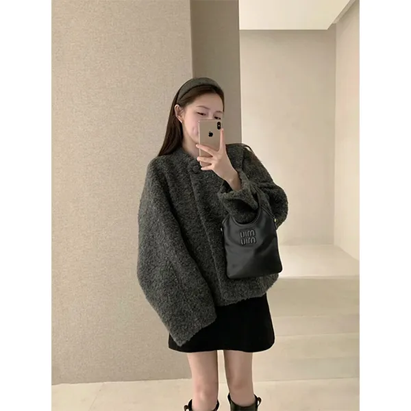 韩系时尚毛呢外套女秋冬新款小香风高级感气质极简上衣套装2472-B