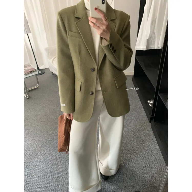 RS.WHMT-韩系chic高级感廓形西装领单排扣保暖羽绒服外套Q1606