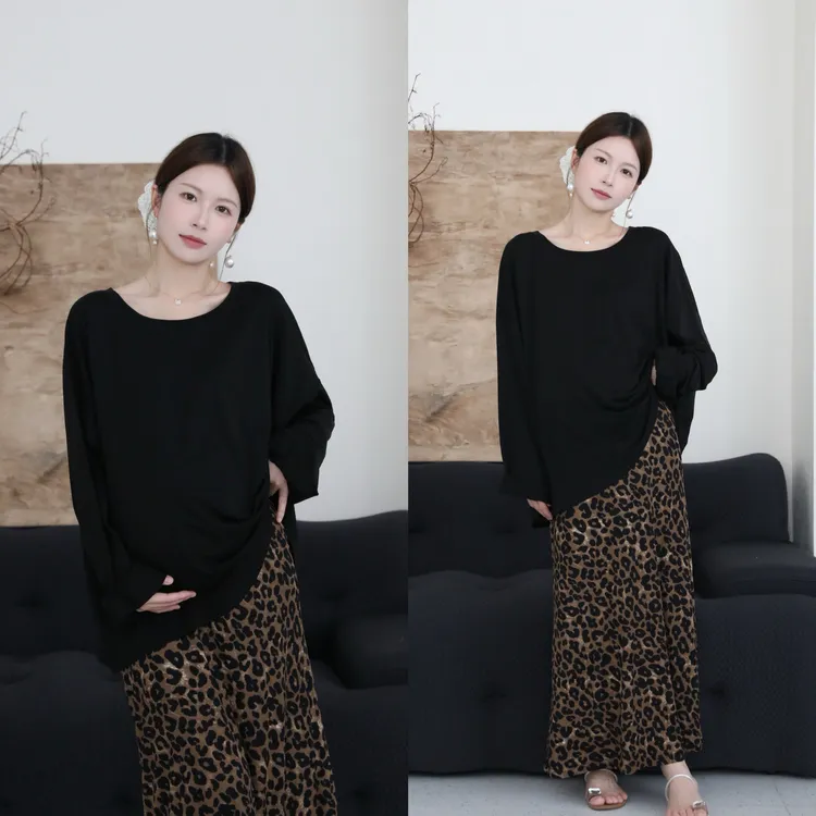 senenmu 黑t+豹纹半裙 新款两件套宽松时尚孕妇装
