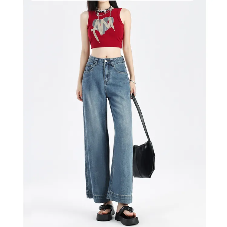 2025新款莱赛尔牛仔裤女夏季薄八分高腰垂感小个子直筒宽松裤子