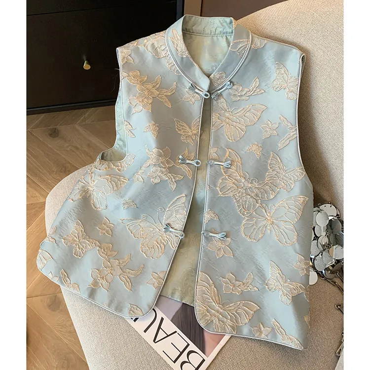 高端蝴蝶刺绣新中式马甲女2025春季新款高端气质盘扣国风无袖背心