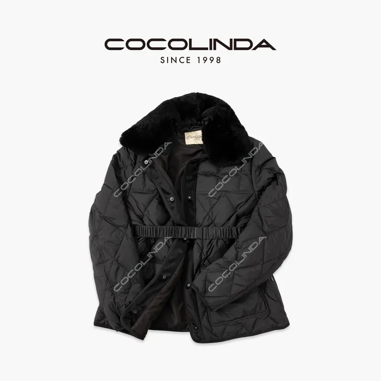 COCOLINDA | 90白鸭绒日系薄款绗线獭兔毛领羽绒服Y5232 领子可拆