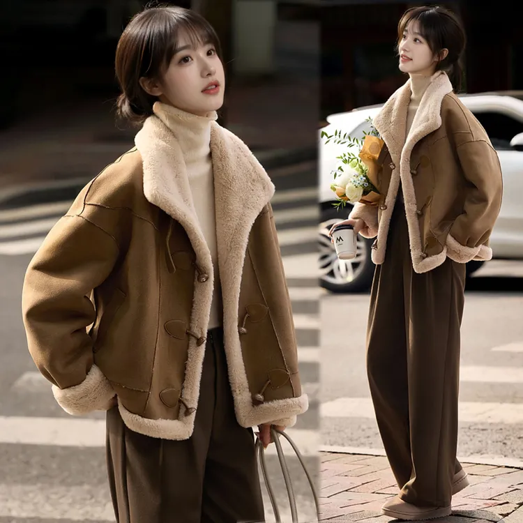 美拉德皮毛一体外套女2025秋冬季新款宽松保暖仿羊羔绒加厚上衣潮