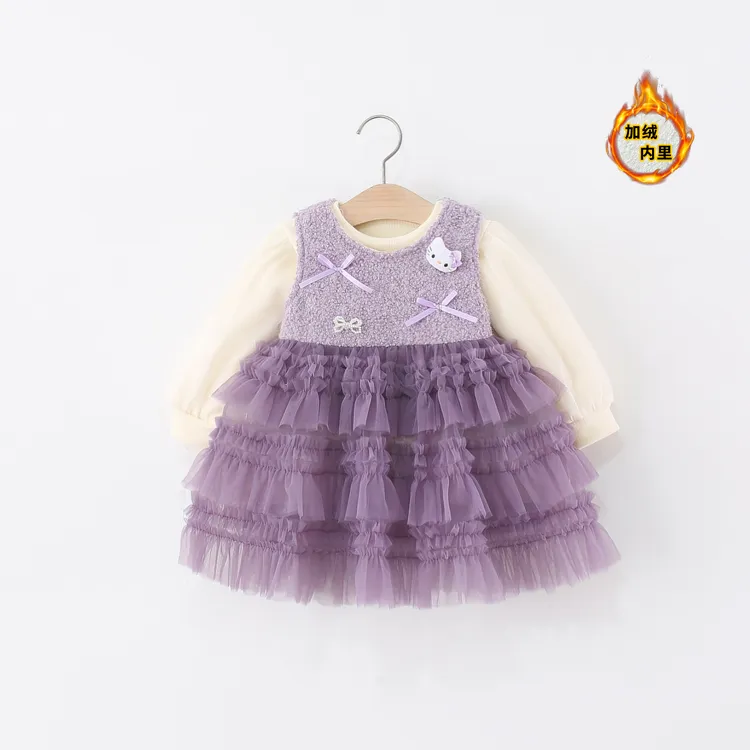 童装女童裙套装冬季儿童女宝宝卡通蓬蓬纱公主裙子两件套加绒洋气