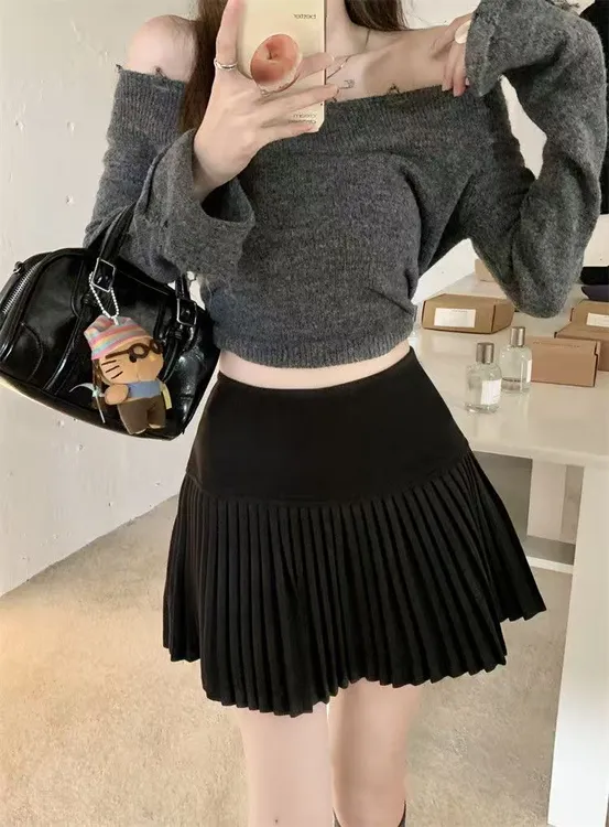 高腰灰色毛呢显瘦A字百褶裙女秋冬遮胯半身裙裙子短裙百搭防走光