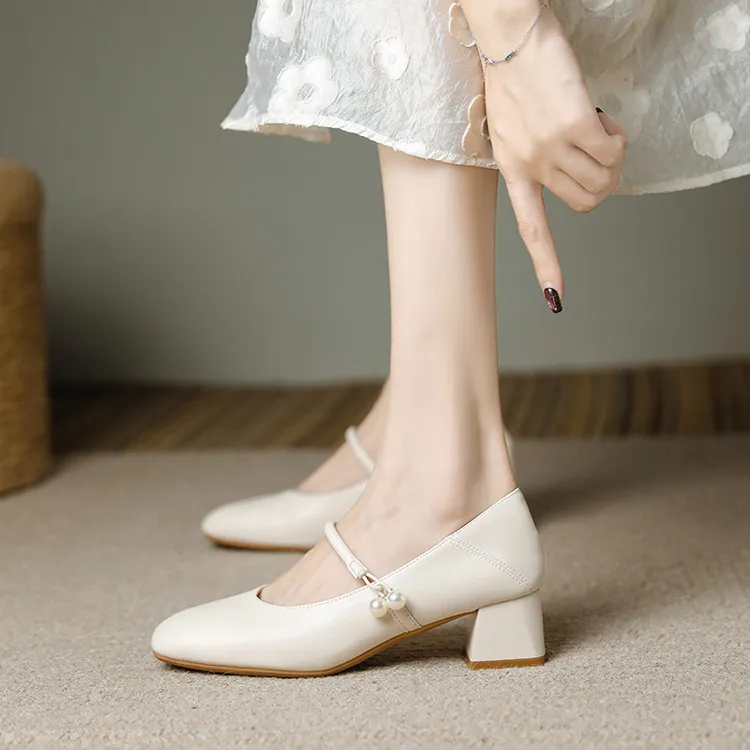 法式方根高跟鞋单鞋配裙子的小高跟百搭休闲风纯欲风